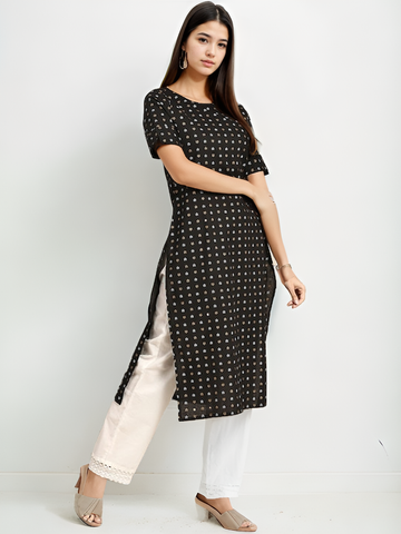 Black & White Pure Cotton Ethnic Motifs Printed Kurta