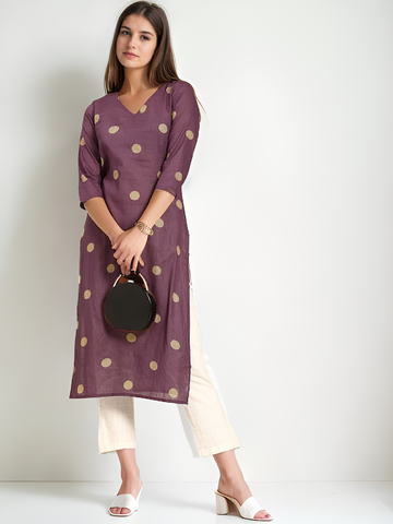 Purple Ethnic Motifs Printed Pure Cotton Kurta