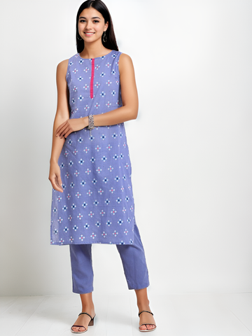 Geometric Printed Pure Cotton Kurta with Trousers