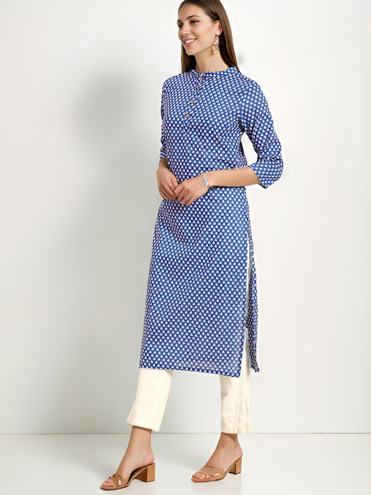 Blue & White Printed Kurta