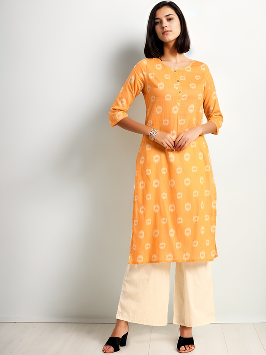 Yellow Ikat Casual Kurta