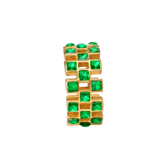 Square Checkered Emerald Green Ring - Kamora.in