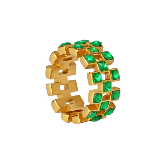 Square Checkered Emerald Green Ring - Kamora.in