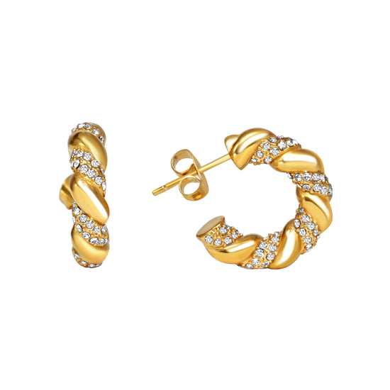 Twirled Rhinestone Hoops - Kamora.in