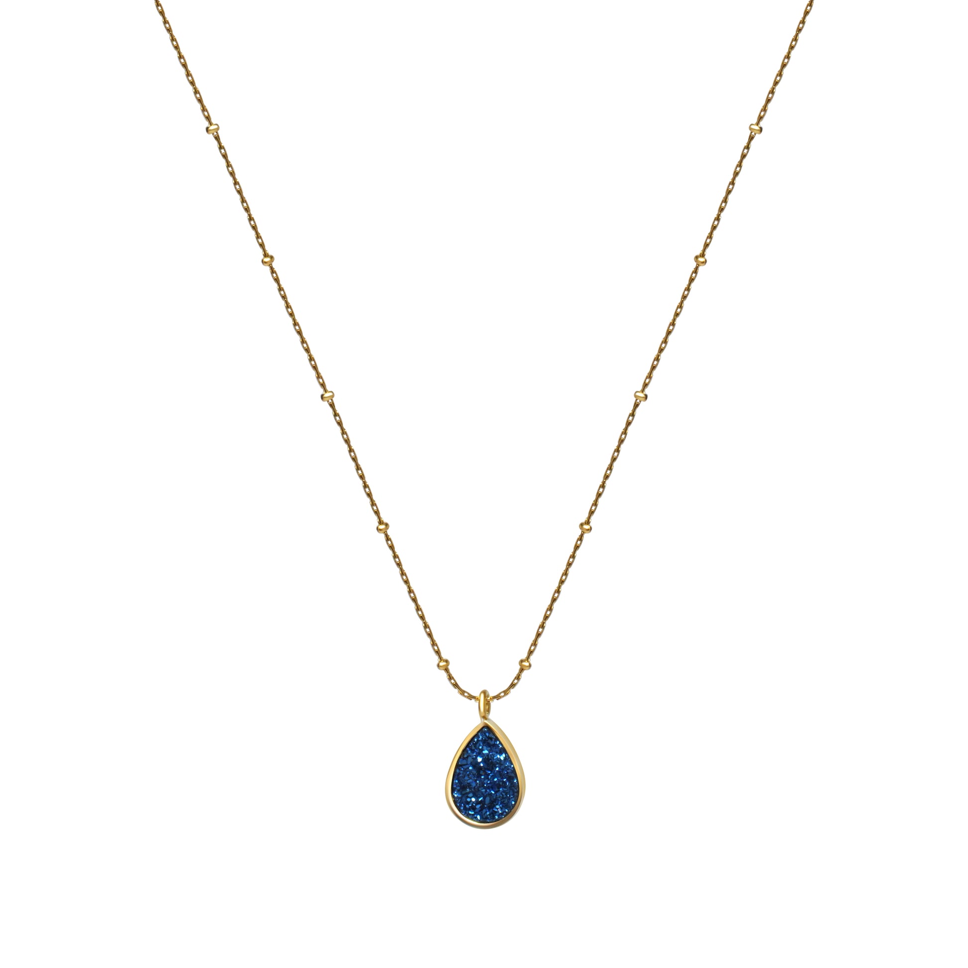 Sapphire Blue Water Drop Pendant in a Bead Chain - Kamora.in