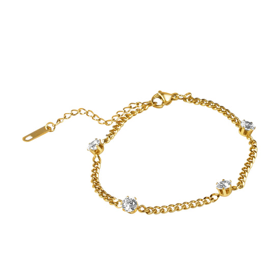 Round Rhinestone Chain Link Bracelet - Kamora.in