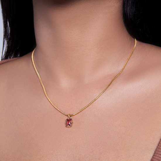 Wine Red Pendant in Snake Chain - Kamora.in