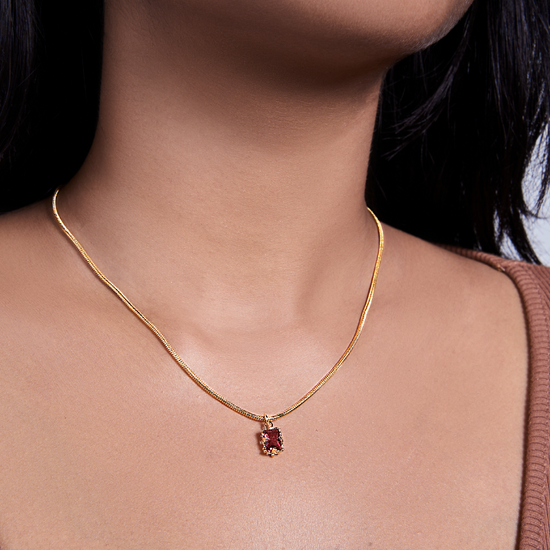 Wine Red Pendant in Snake Chain - Kamora.in