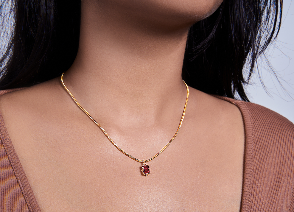 Wine Red Pendant in Snake Chain - Kamora.in