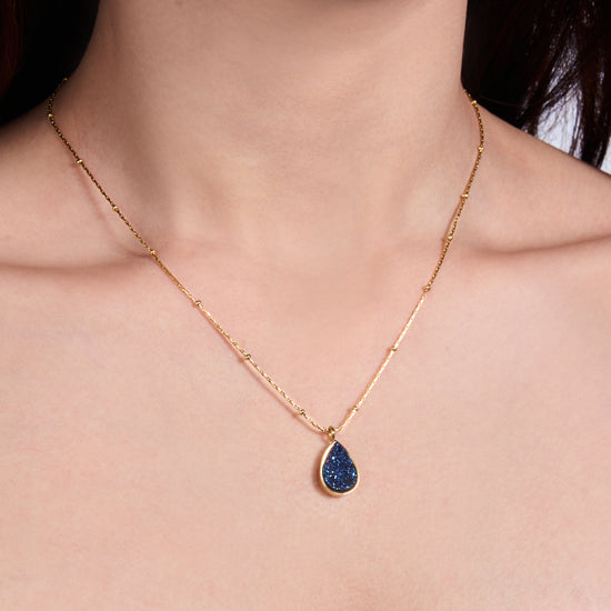 Sapphire Blue Water Drop Pendant in a Bead Chain - Kamora.in