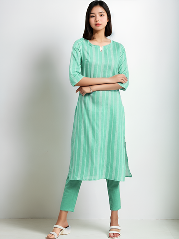 Blue Printed Pure Cotton Kurta with Trousers