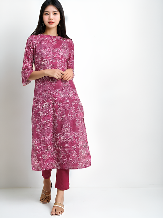 Pink Ethnic Motifs Printed Regular Pure Cotton Kurta with Trousers