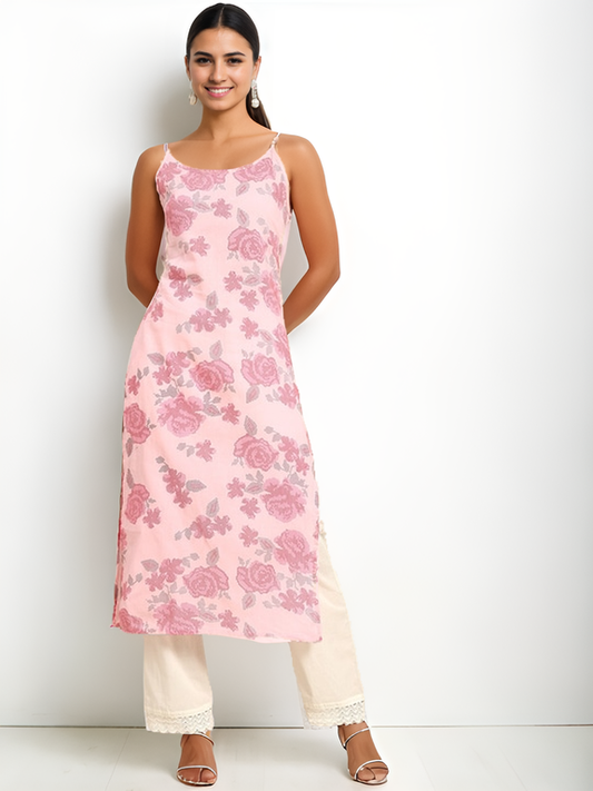 Floral Printed Pure Cotton Shoulder Straps Kurta