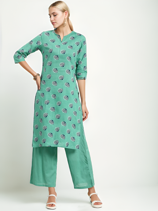 Floral Printed Pure Cotton Kurta with Palazzos