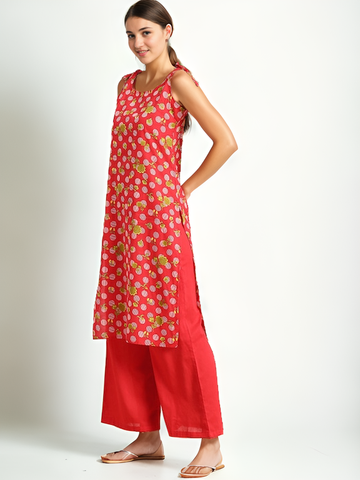 Shoulder Straps Floral Printed Pure Cotton Kurta with Palazzos