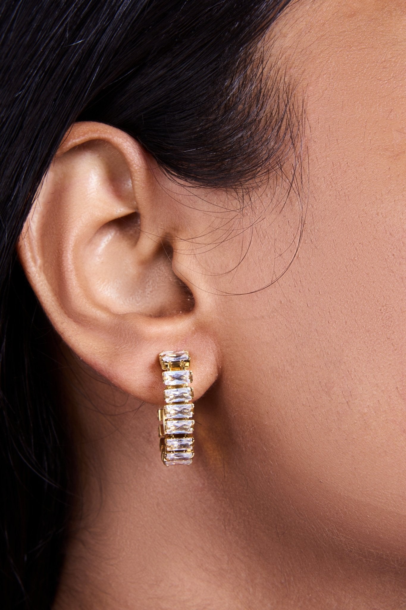 Baguette Hoops in Tennis Setting - Kamora.in