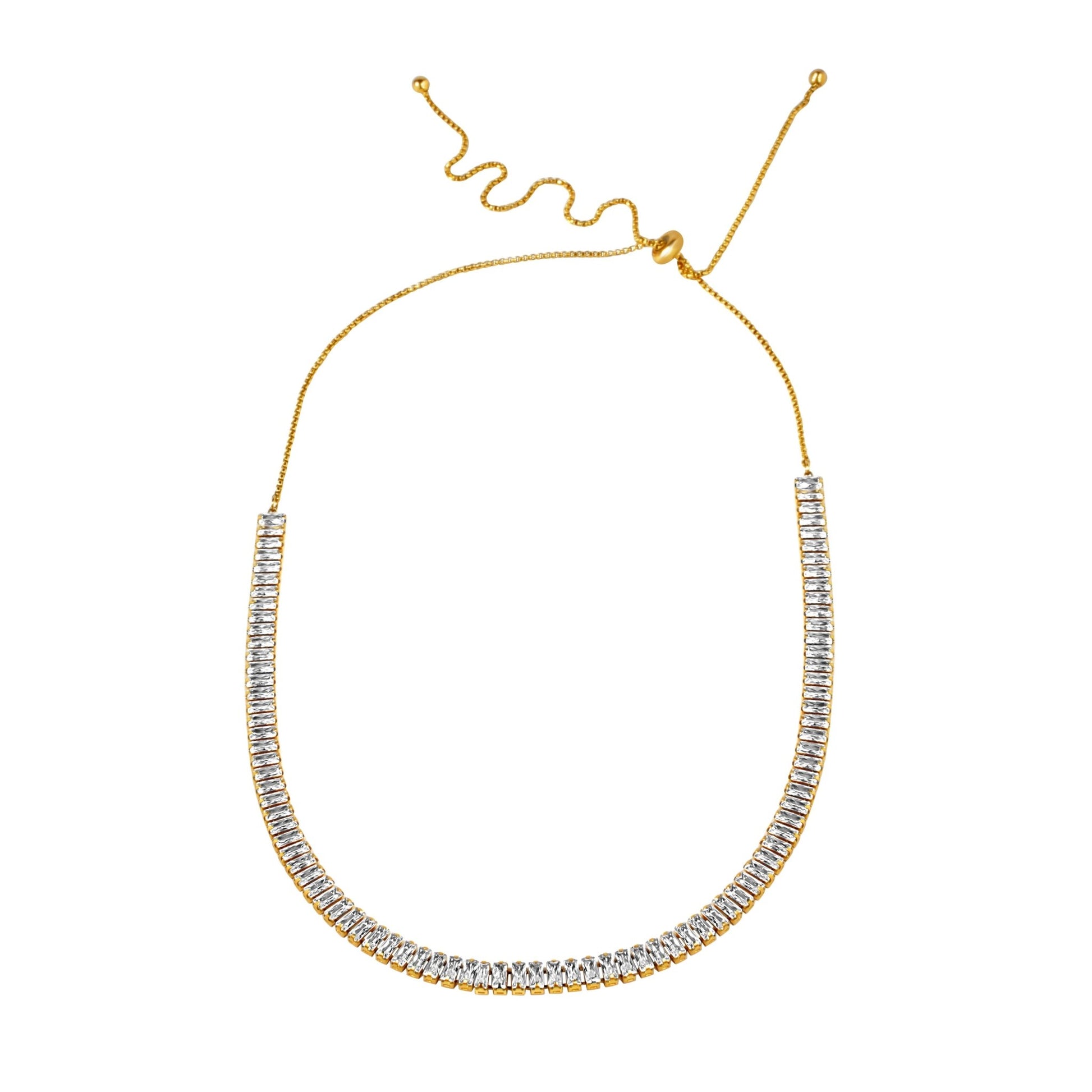 Baguette Readjustable Necklace in Tennis Setting - Kamora.in