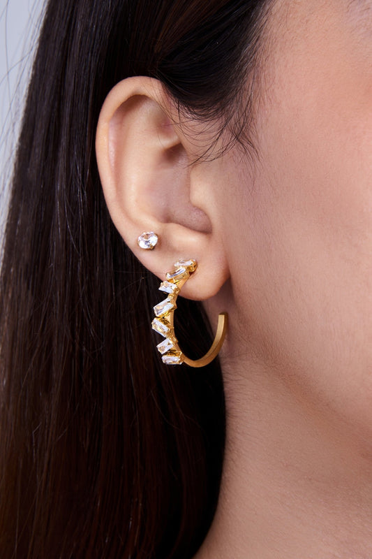 Basic Round Ear Studs with Rhinestone Backs - Kamora.in