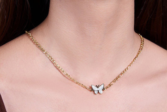 Butterfly Pendant in Figaro Link Chain - Kamora.in