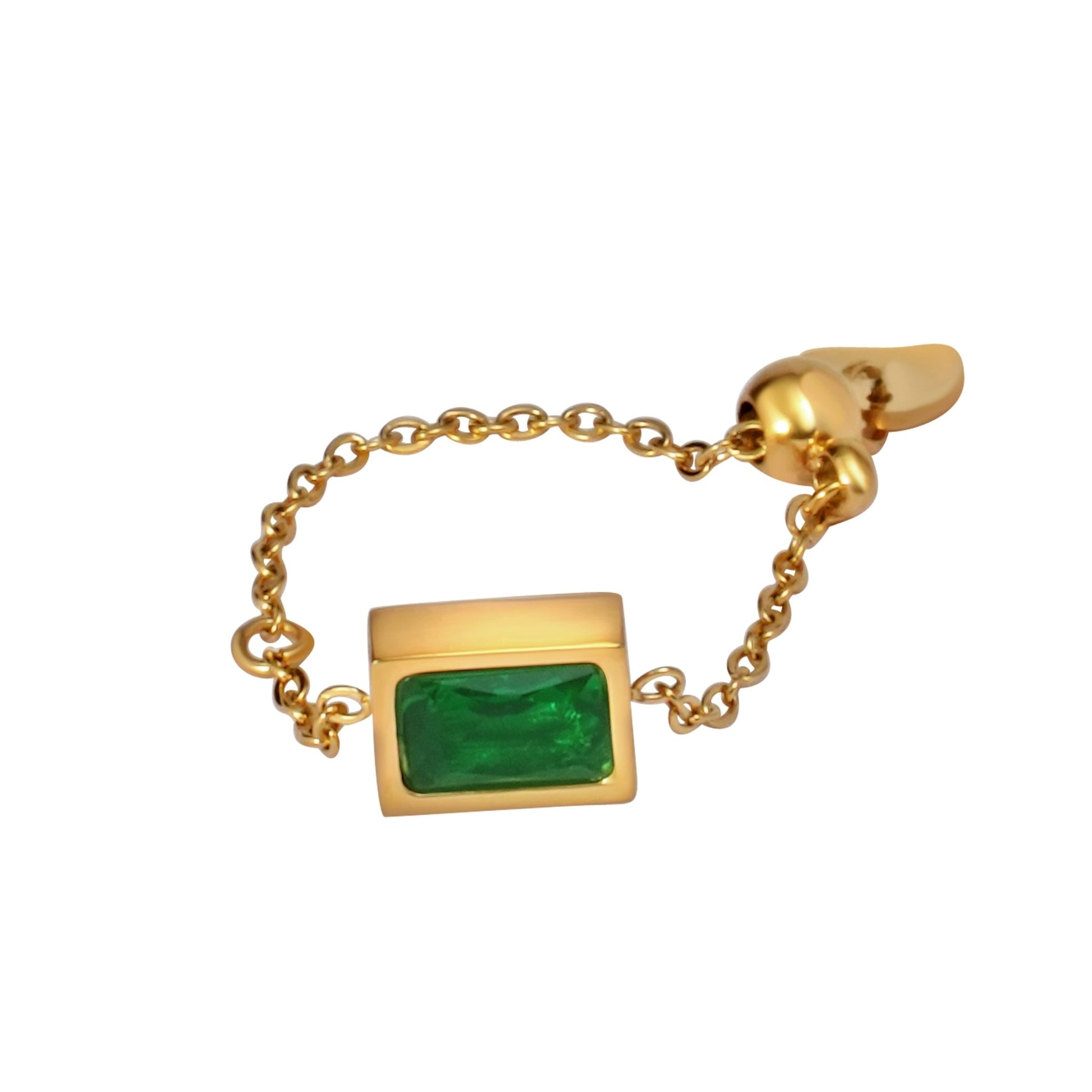 Emerald Green Rhinestone Chain Readjutable Ring - Kamora.in