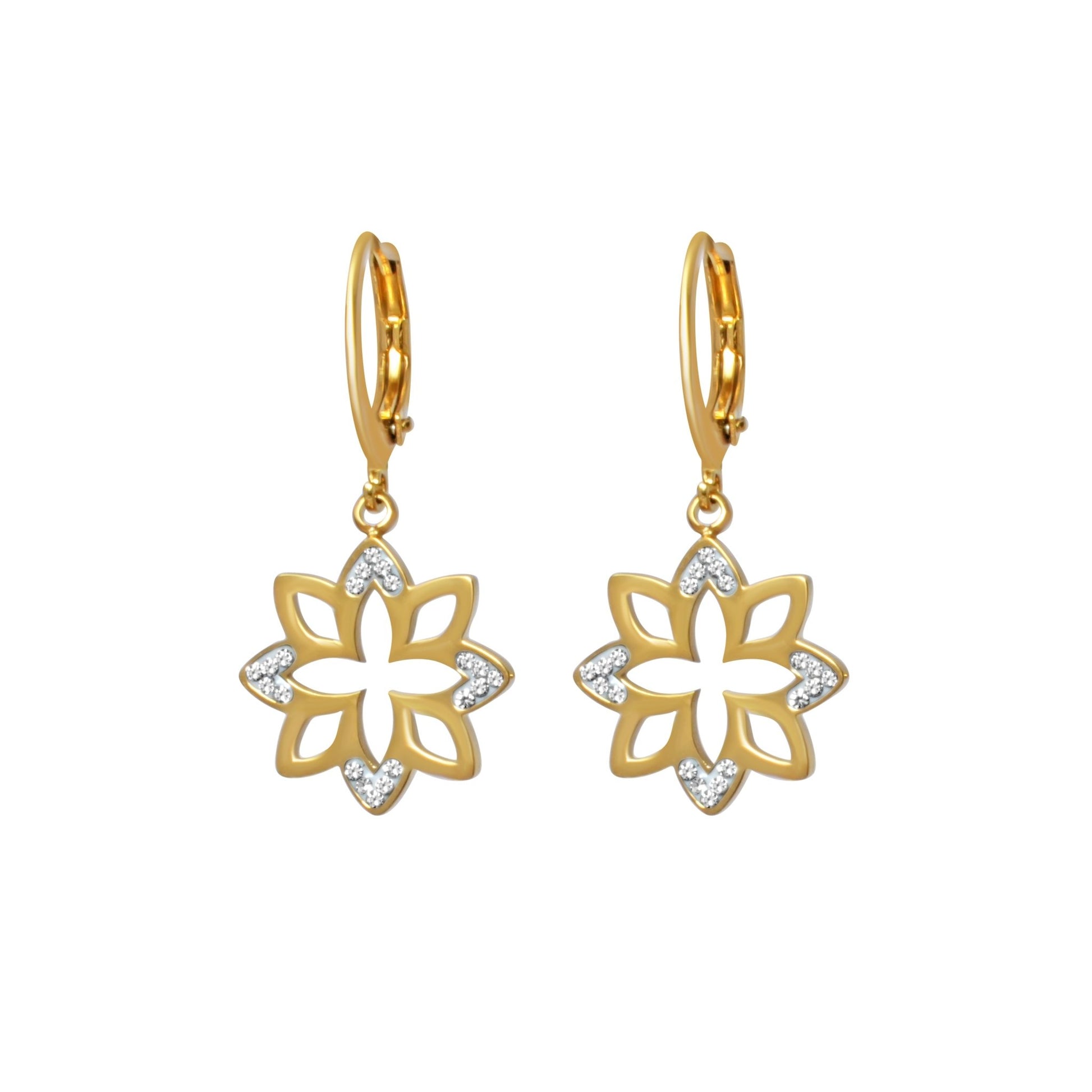 Flower Hollow Danglers in Rhinestone with Ear Jackets - Kamora.in