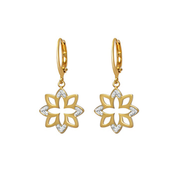 Flower Hollow Danglers in Rhinestone with Ear Jackets - Kamora.in