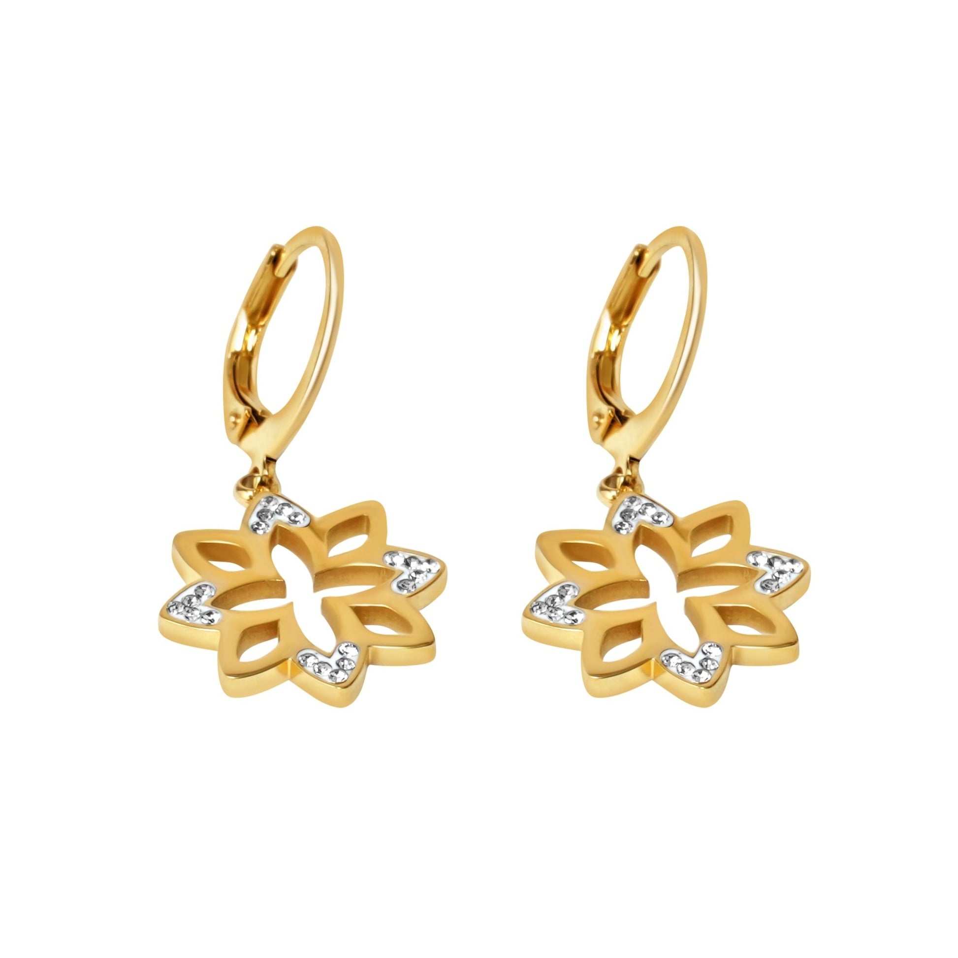 Flower Hollow Danglers in Rhinestone with Ear Jackets - Kamora.in