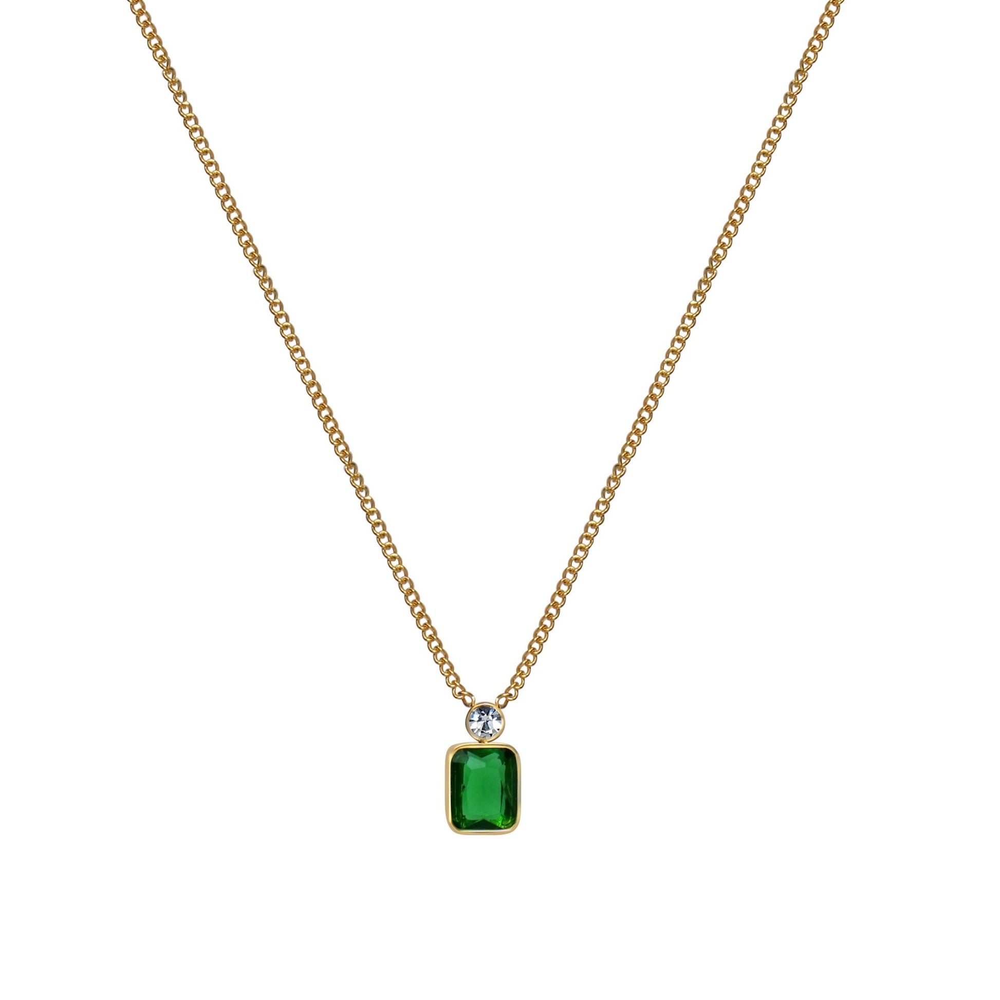 Green Pendant with Rhinestone Link in Snake Chain - Kamora.in